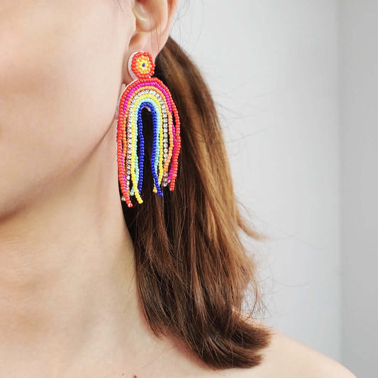 Handmade Rainbow Tassel Fringe Earrings