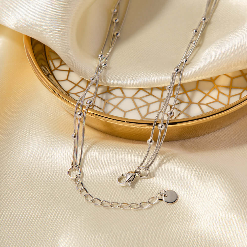 14K Gold Layering Herringbone Beads Chain Necklace