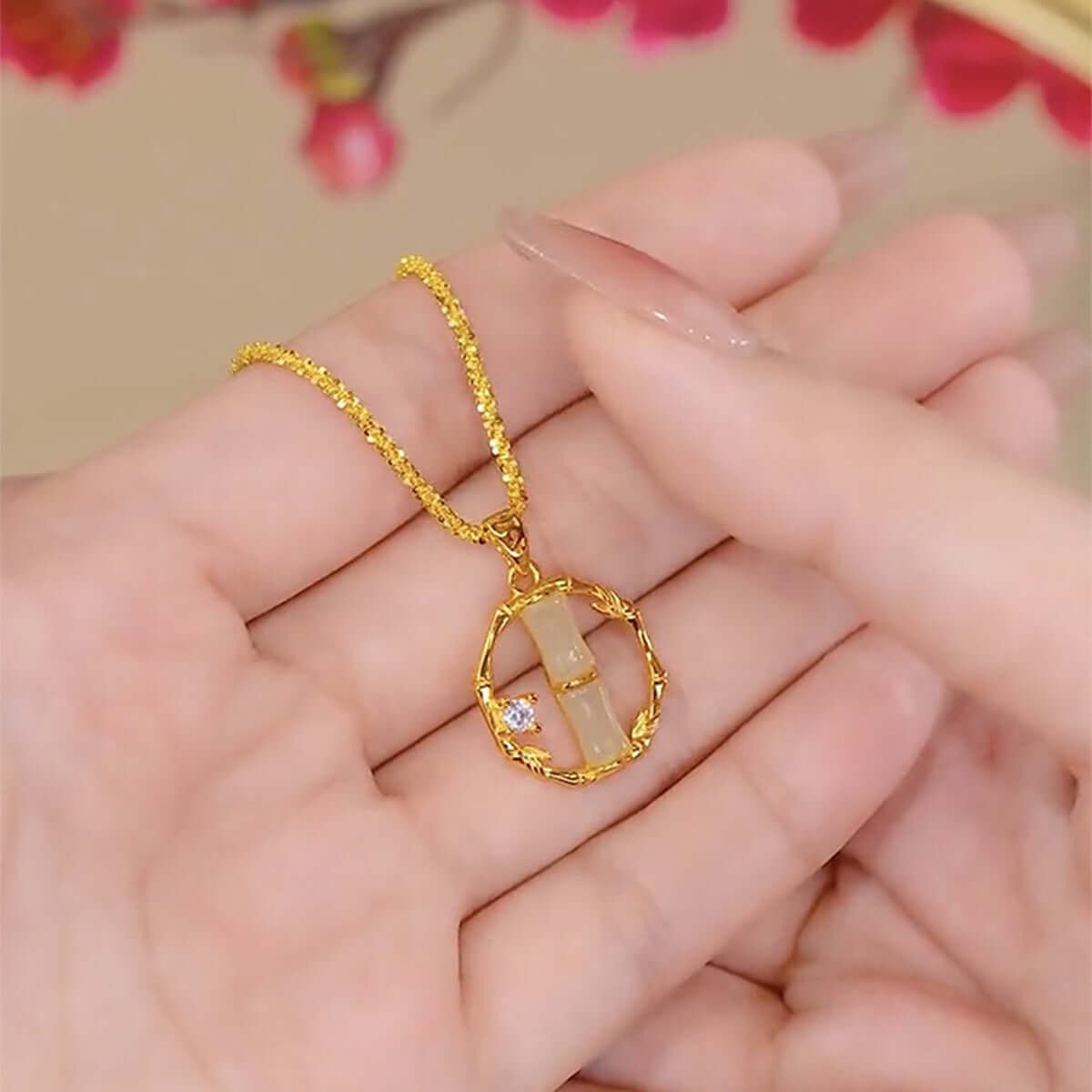 14K Gold Plated Bamboo Pendant Margarita Twist Necklace