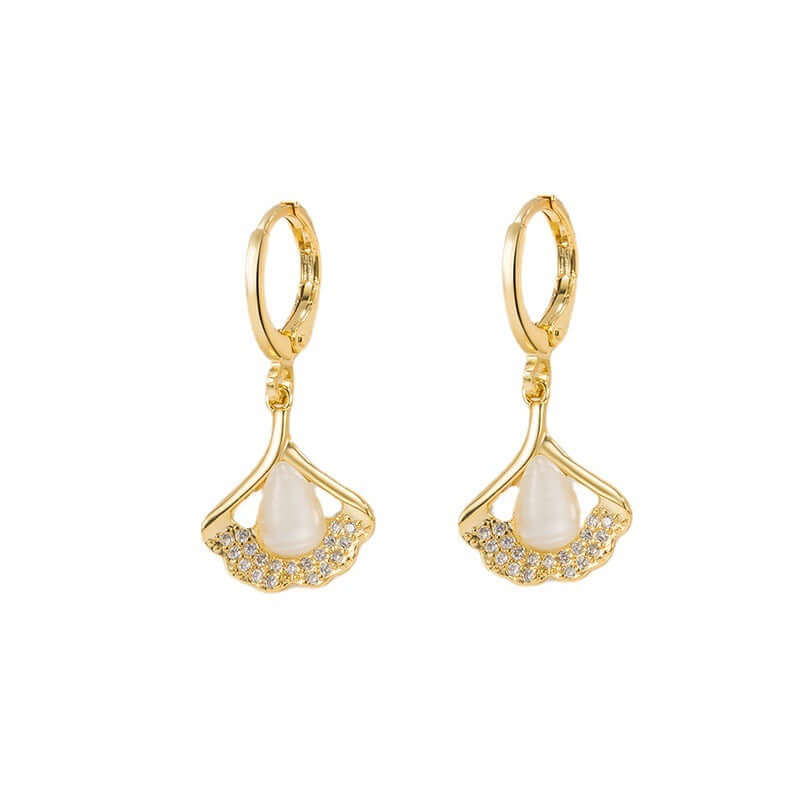 14K Gold Plated Ginkgo Leaf Huggie Earrings