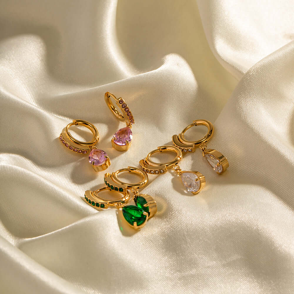 18K Gold Plated Titanium Teardrop CZ Earrings | JDR008