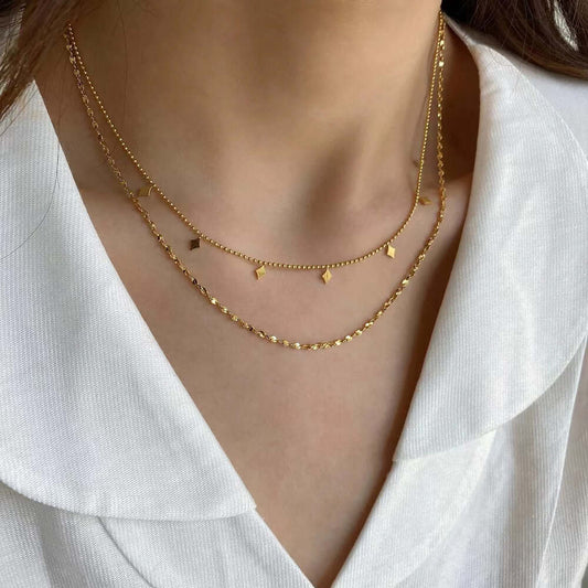 18K Gold Plated Geometric Double Strand Chain Necklace