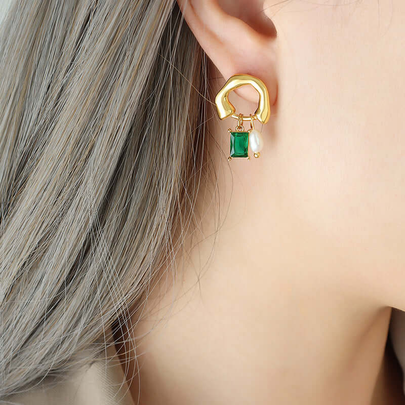 18K Gold Huggies Hoop Earrings, Pearl Hoop Earrings, CZ Hoop Earrings