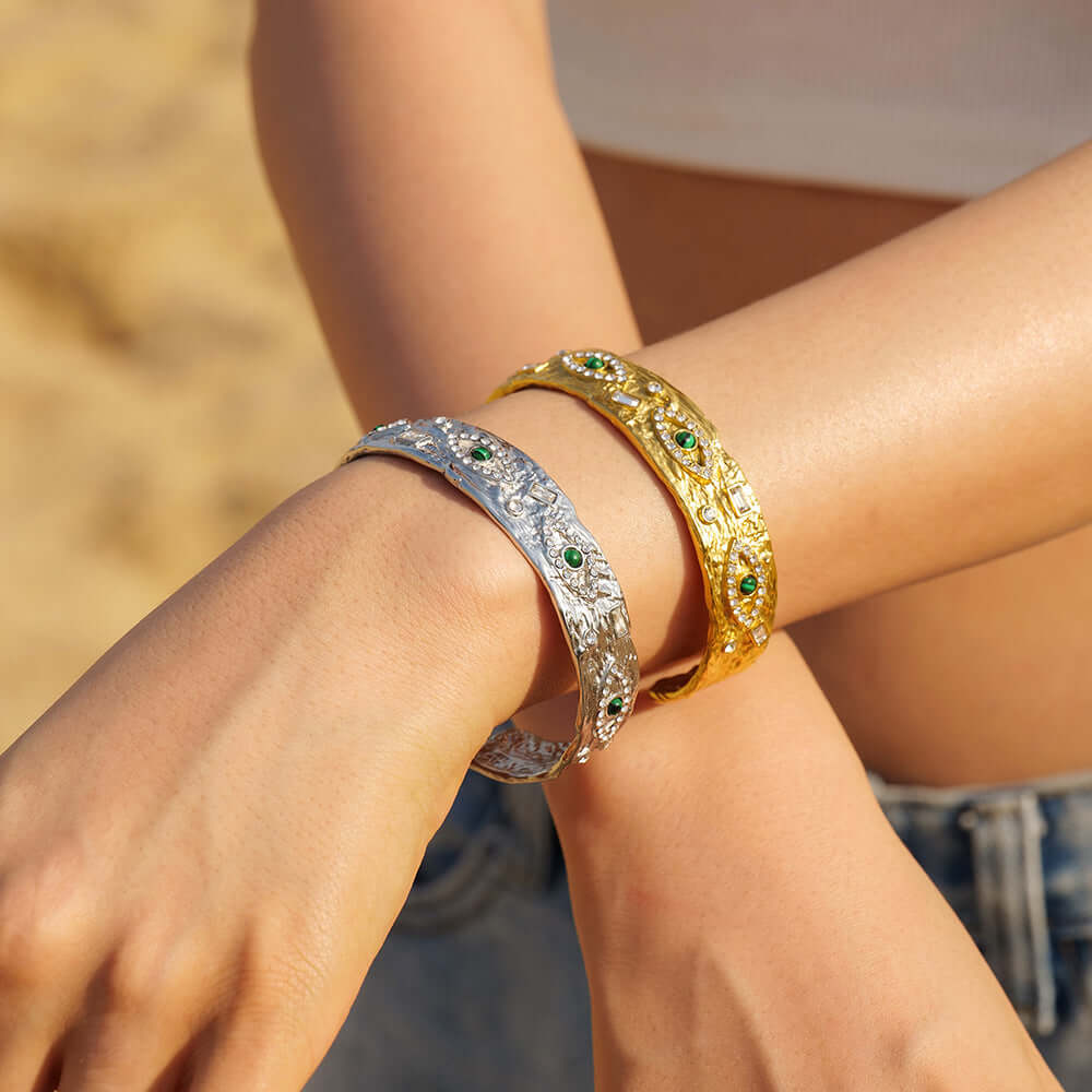 18K Gold Evil Eye Bangle Bracelet Evil Eye Jewelry