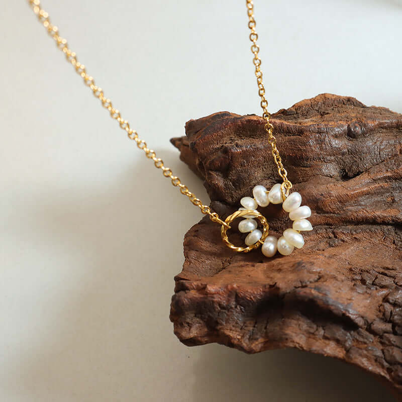 18K Gold Freshwater Pearl Connected Chain Necklace