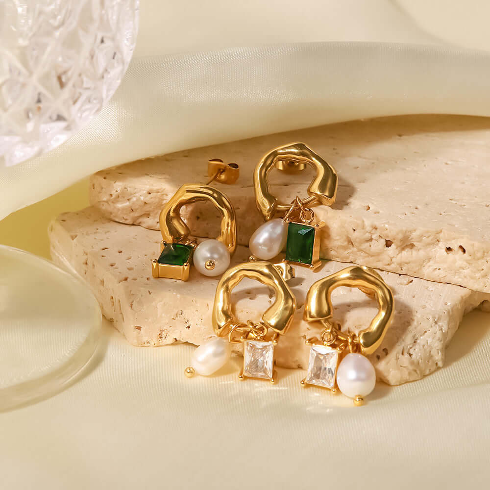 18K Gold Huggies Hoop Earrings, Pearl Hoop Earrings, CZ Hoop Earrings