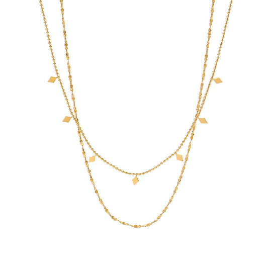 18K Gold Plated Geometric Double Strand Chain Necklace