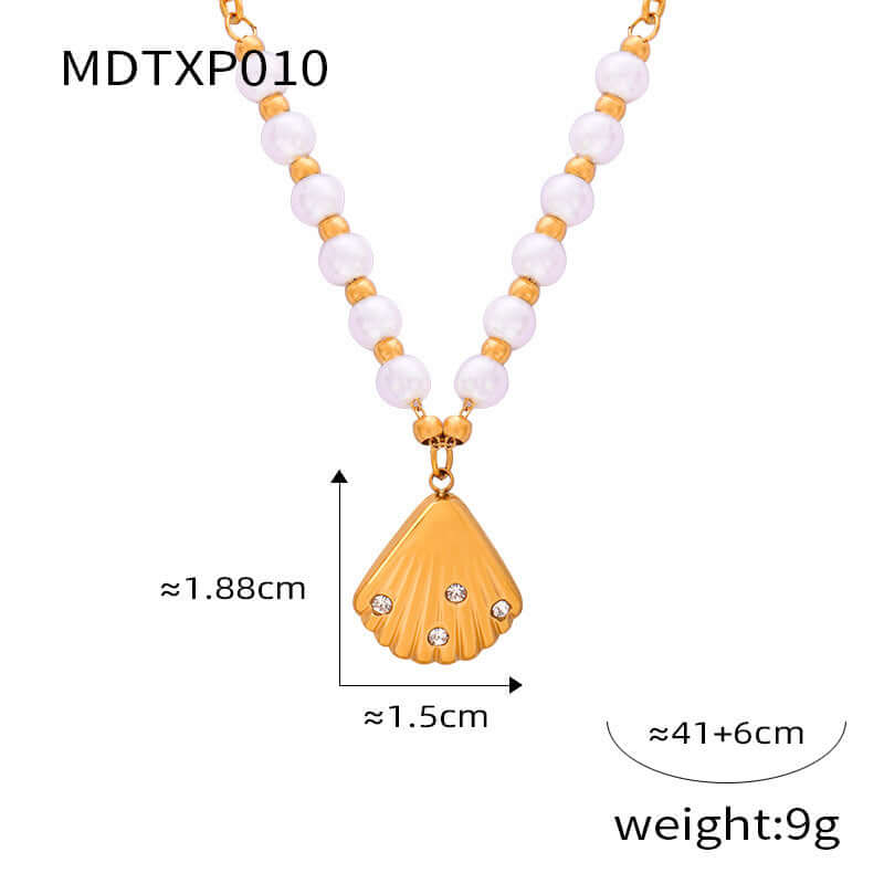 18K Freshwater Pearl Seashell Pendant Earrings Set