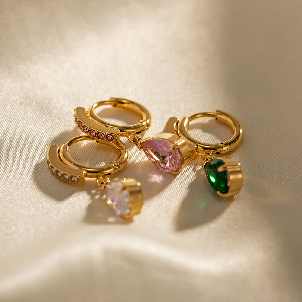 18K Gold Plated Titanium Teardrop CZ Earrings | JDR008