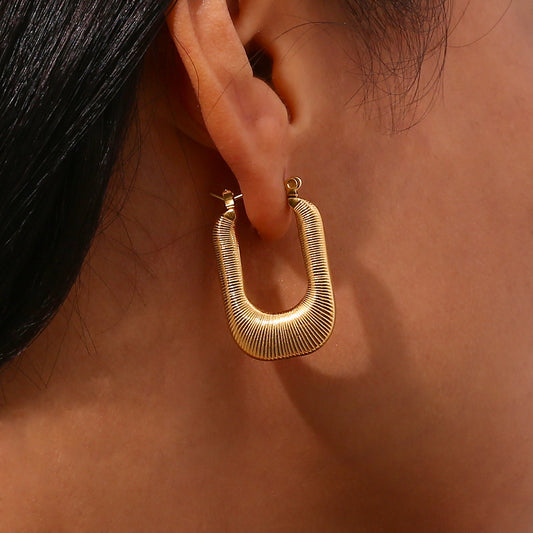 18K Gold Plated Hollow Textured U Hoop Earrings