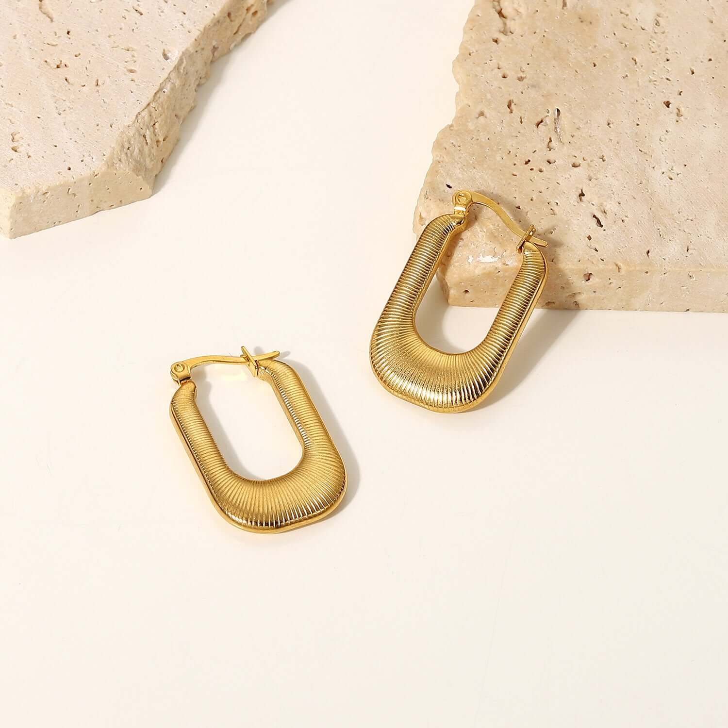 18K Gold Plated Chunky U Shape Hoop Earrings