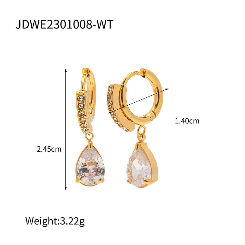 18K Gold Plated Titanium Teardrop CZ Earrings | JDR008