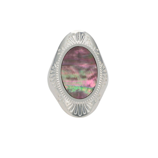 Retro Paua Abalone Shell Black Mother of Pearl Avon Ring