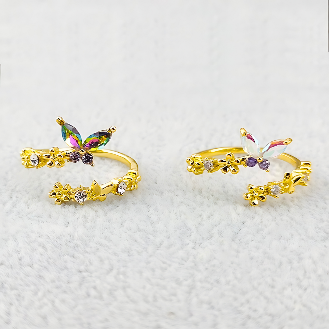 Sweet CZ Romance Butterfly Open Split Ring