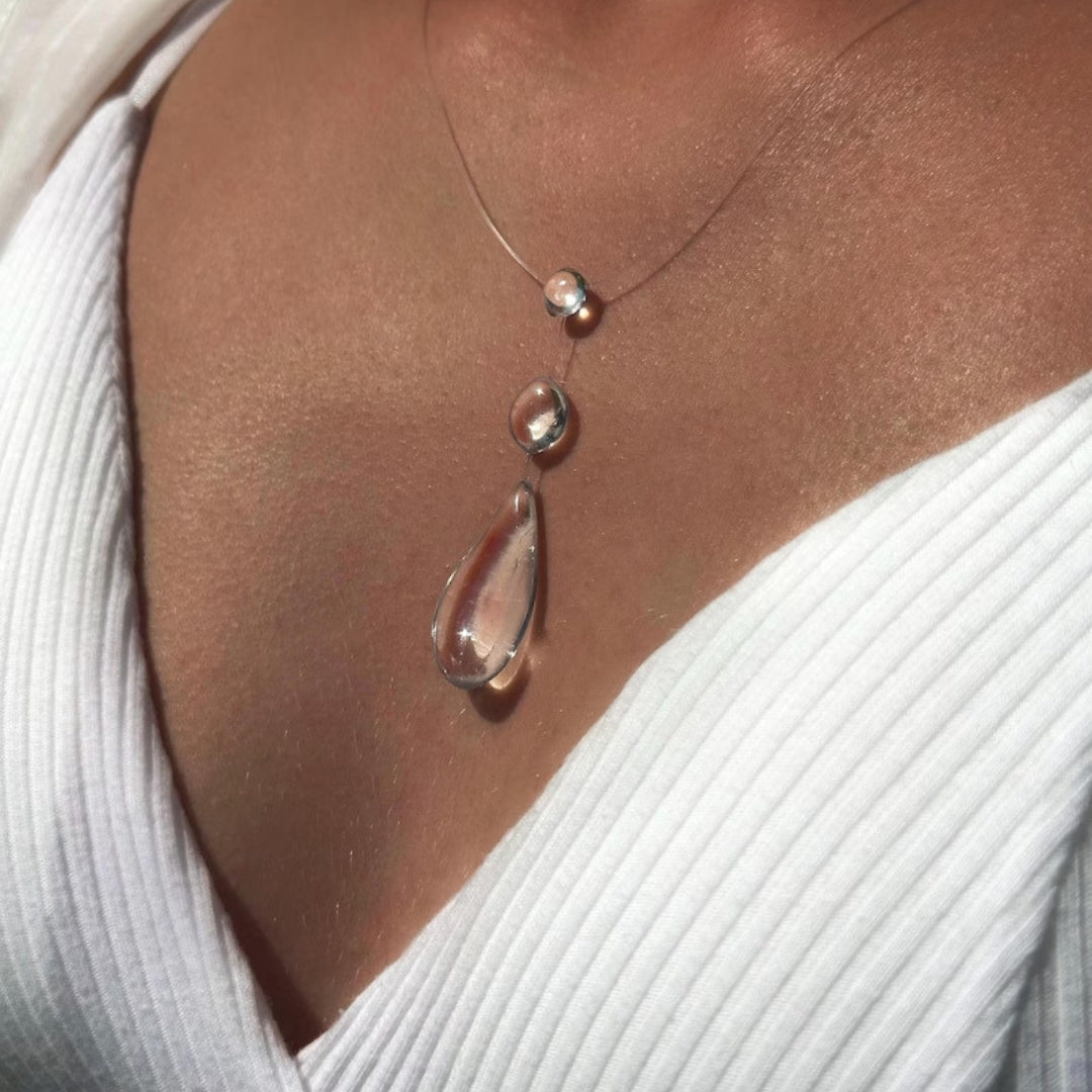 simple teardrop clear necklace