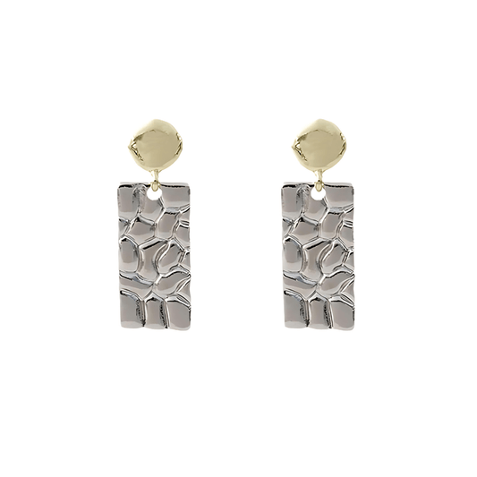 Geometric Fold Two Tone Textured Dangle Nugget Earrings