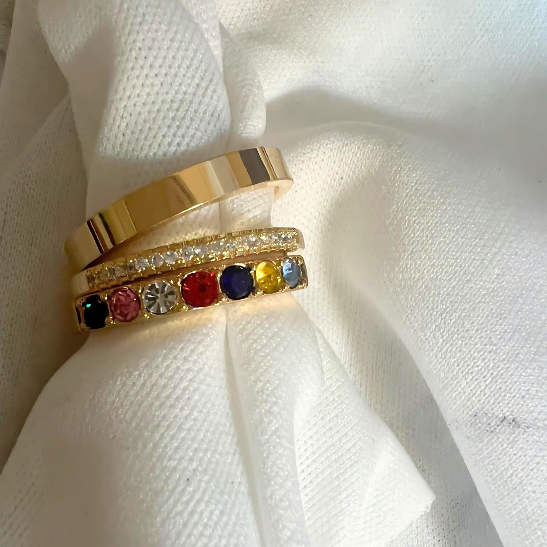 Eternity Birthstone Custom Name Ring Stacking Ring Set