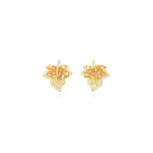 Gradient Maple Leaf Paved Crystal Earring Stud
