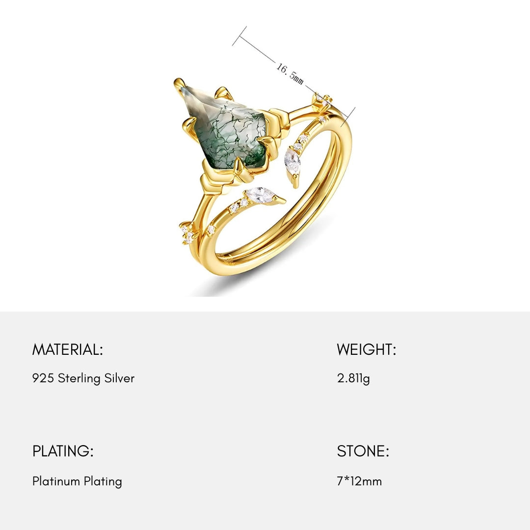 Moss Agate Kite Shaped Stacking Ring