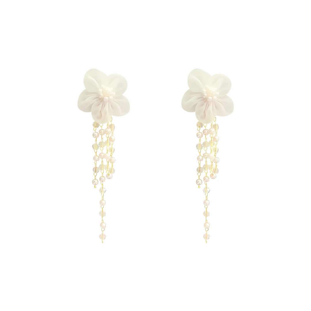 Lace Flower Ivory Pearl Drop Wedding Earrings