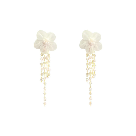 Lace Flower Ivory Pearl Drop Wedding Earrings