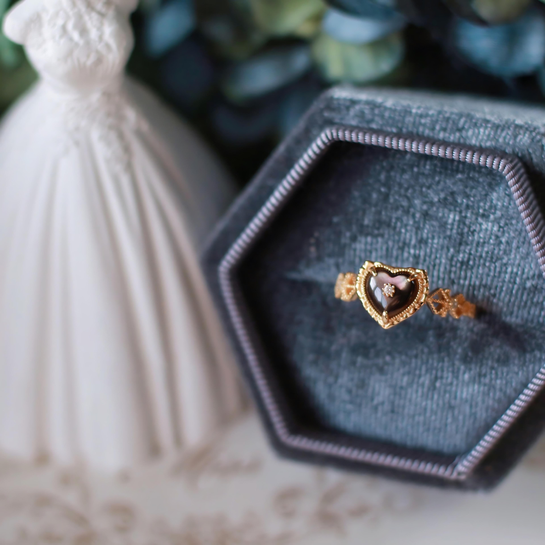 14K Gold Plated Vintage Heart Paua Shell Ring