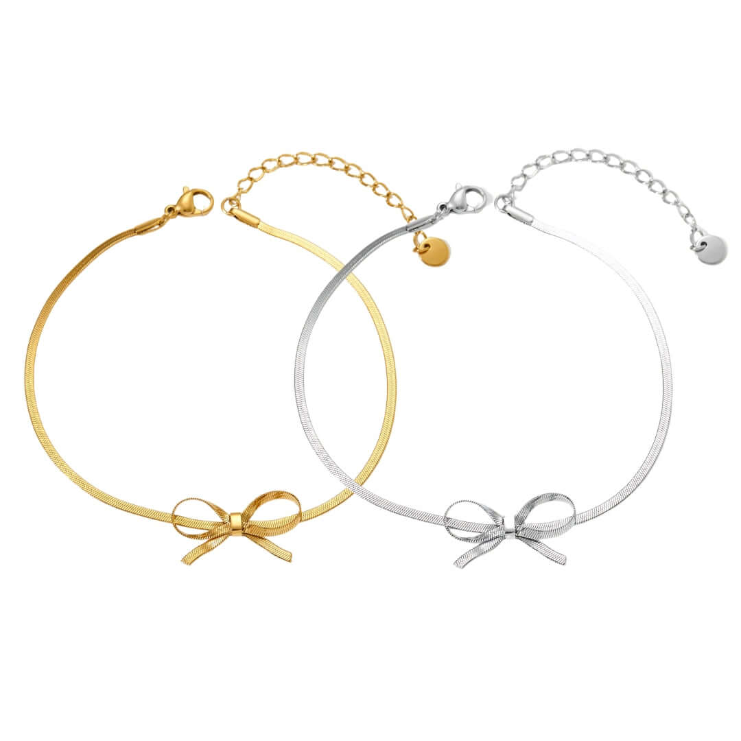 Gold Bow Herringbone Anklet Chai