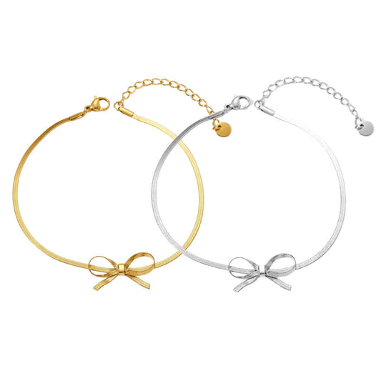 Gold Bow Herringbone Anklet Chai