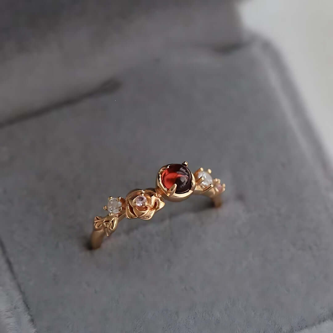 Elegant Rose Red Garnet Capricorn Ring