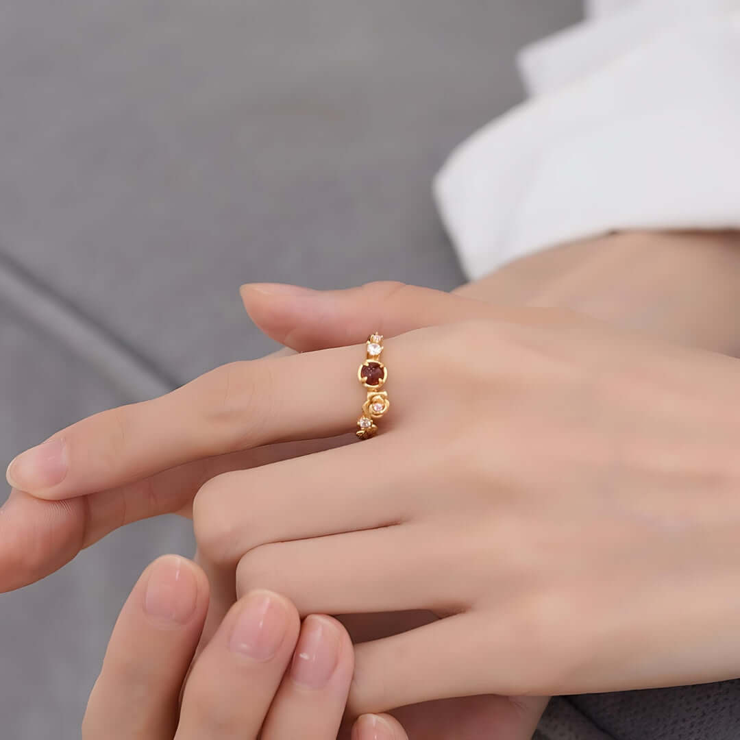 Elegant Rose Red Garnet Capricorn Ring