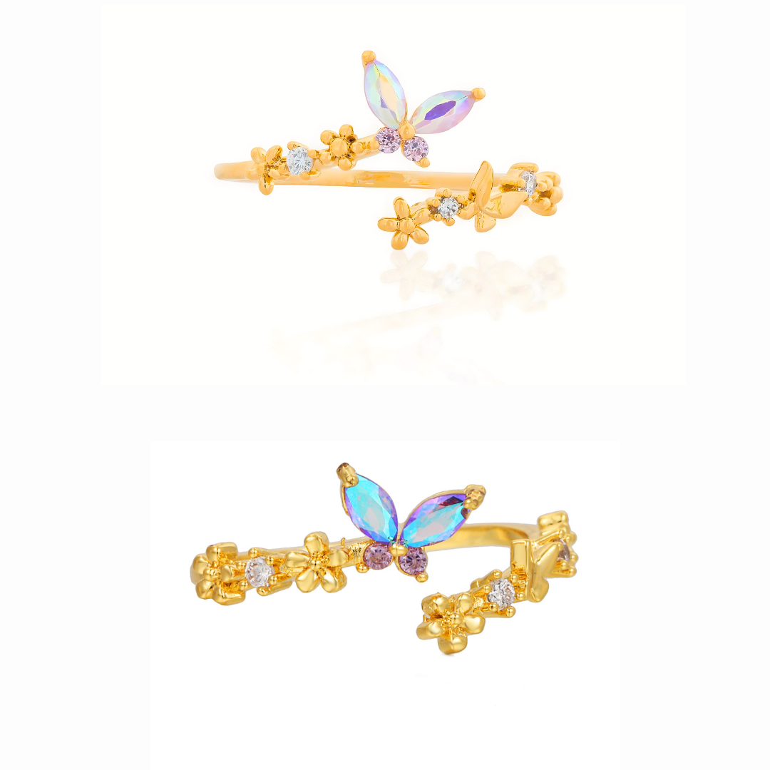Sweet CZ Romance Butterfly Open Split Ring