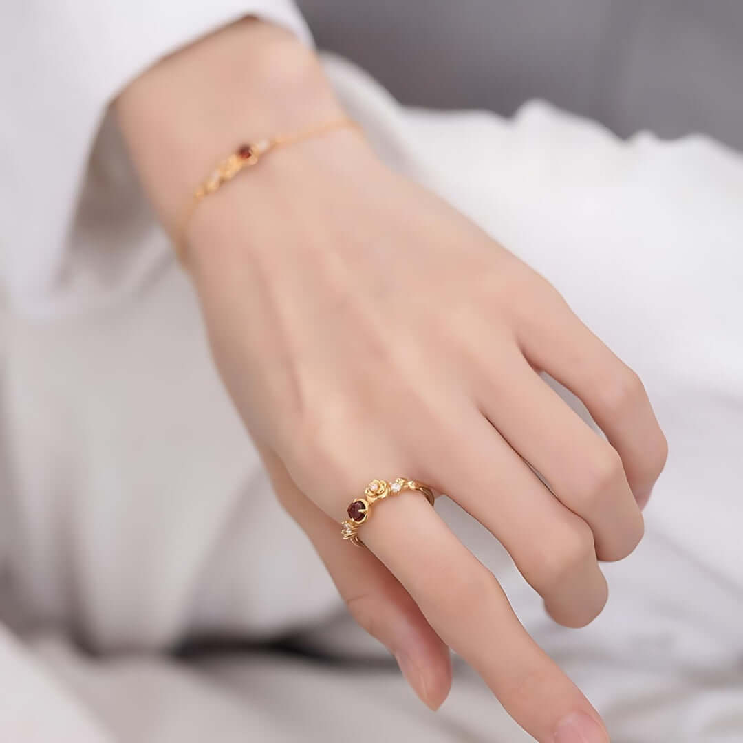 Elegant Rose Red Garnet Capricorn Ring