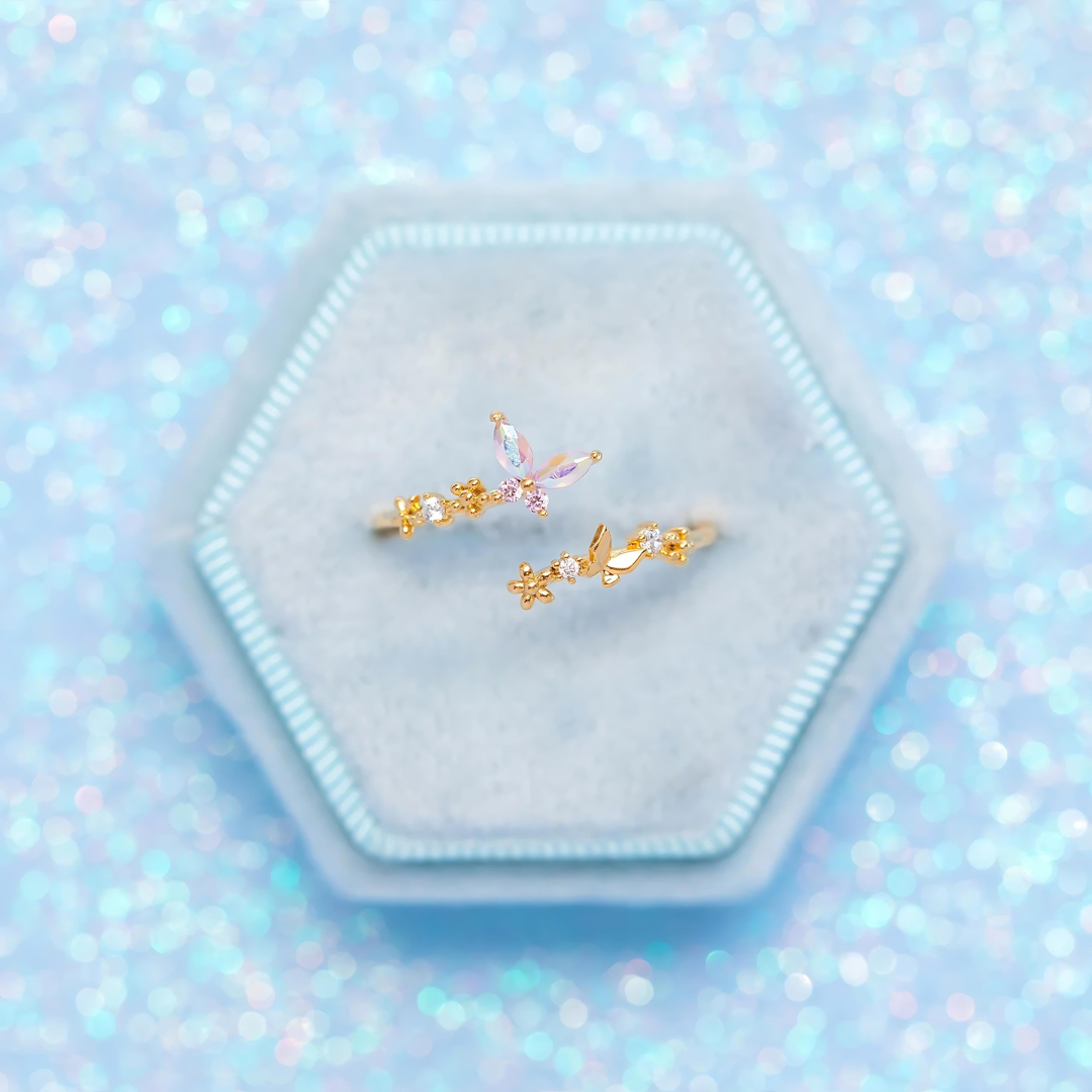 Sweet CZ Romance Butterfly Open Split Ring