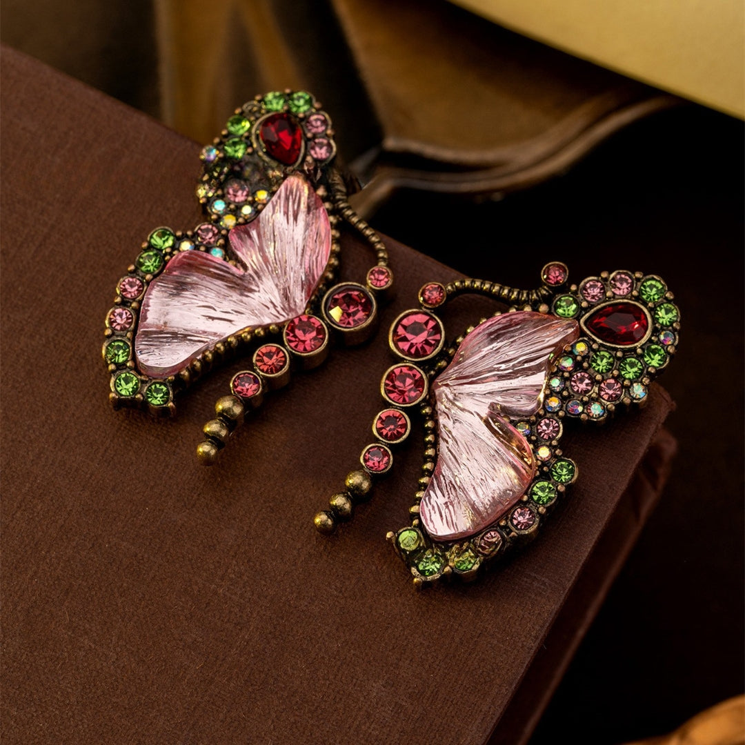 Butterfly-shaped earrings with gemstones