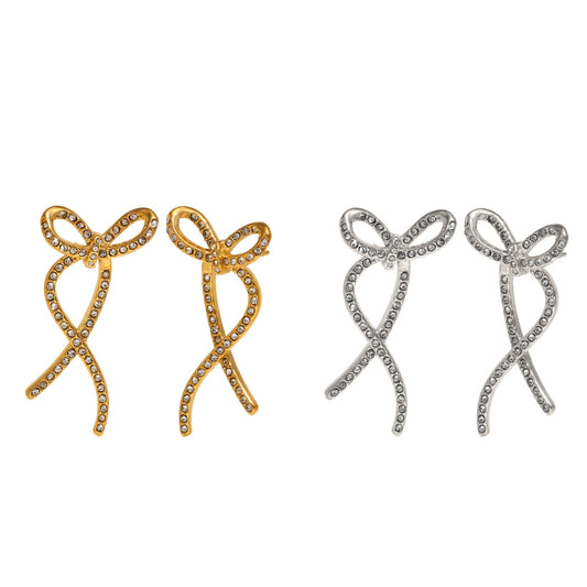 Sparkly Ribbon Bow Irregular Ear Jacket Earrings