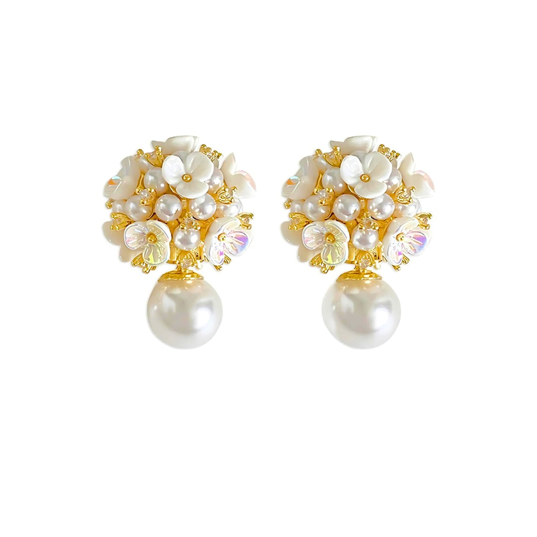 Elegant Pearl Flower Front Back Ear Jacket Earrings