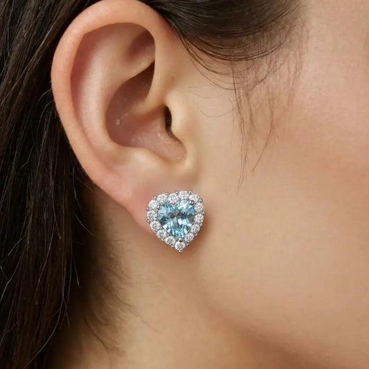 Romantic Heart Aquamarine Gemstone Stud