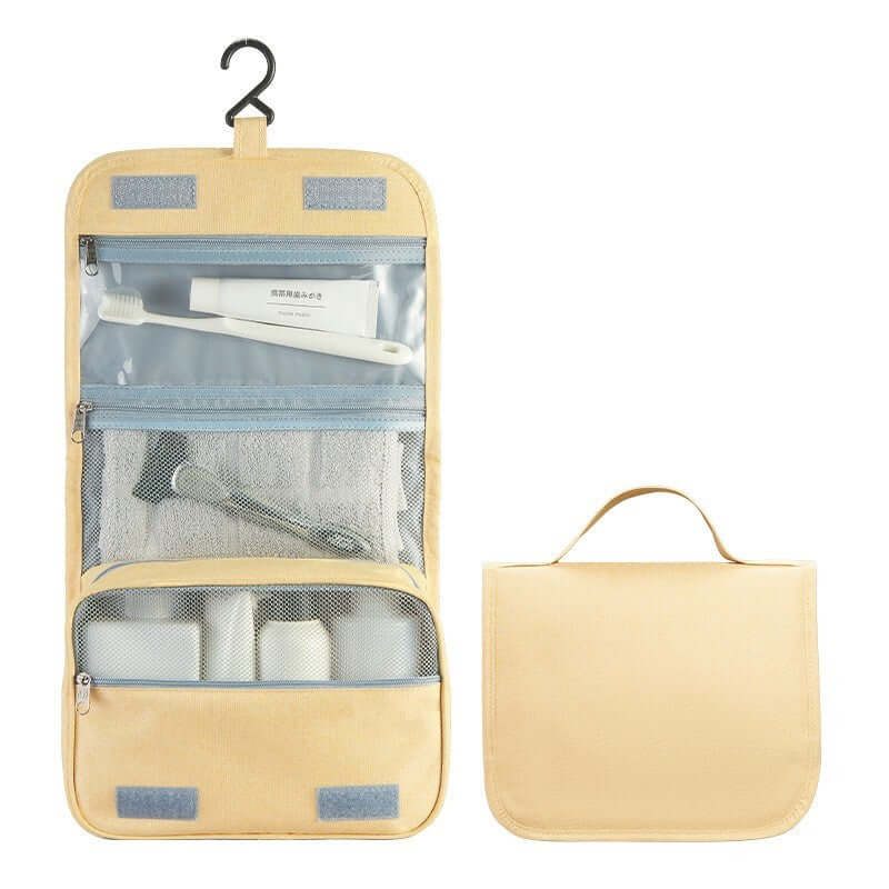 Hanging Waterproof Foldable Toiletry Wash Bag Travel Bag Beige