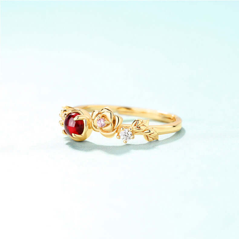 Elegant Rose Red Garnet Capricorn Ring
