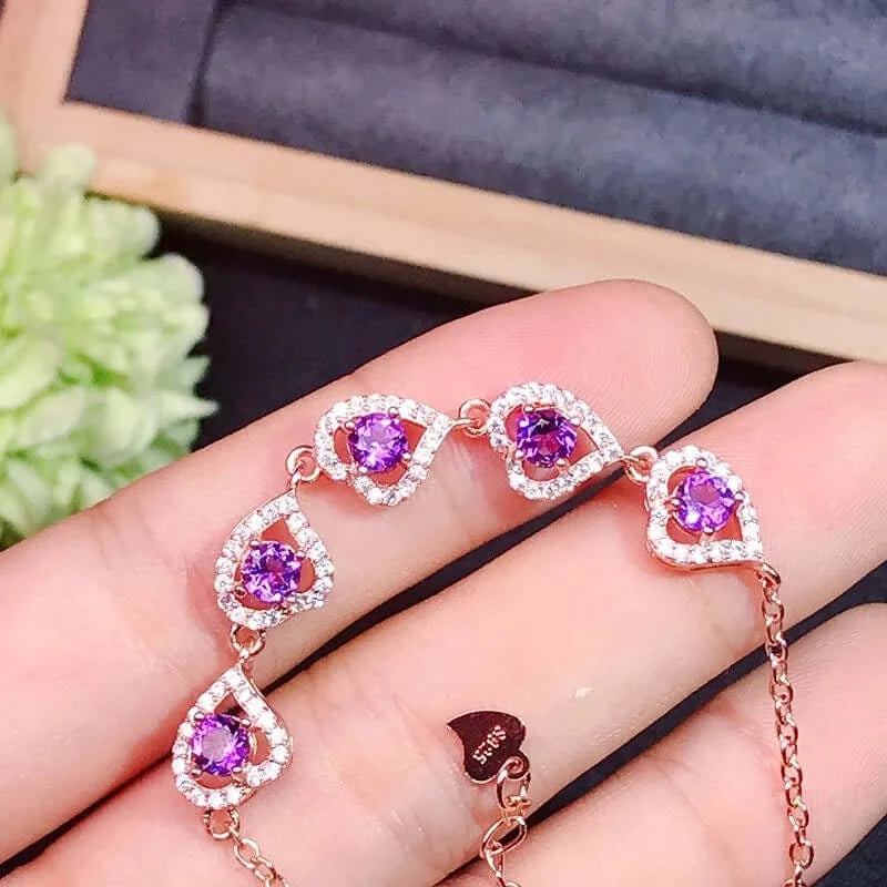 925 Silver Heart Amethyst Bracelet