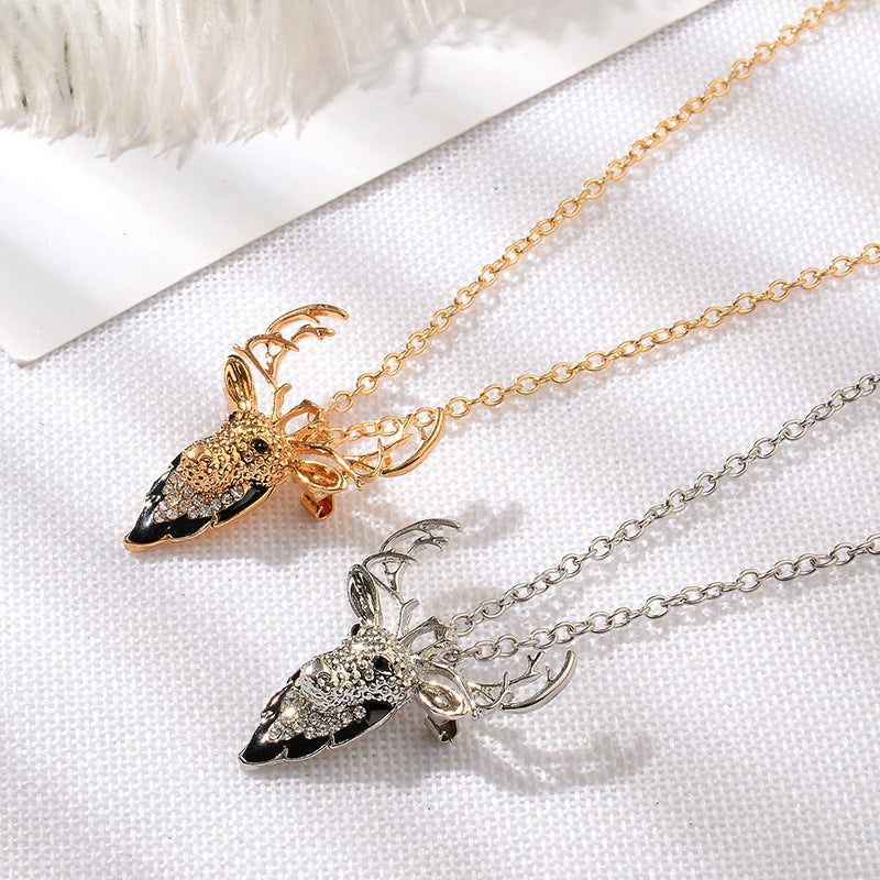 Sterling Silver Deer Horn Xmas Tree Pendant Necklace