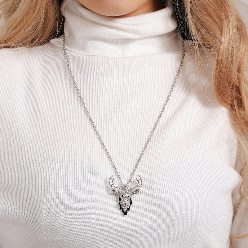 Sterling Silver Deer Horn Xmas Tree Pendant Necklace