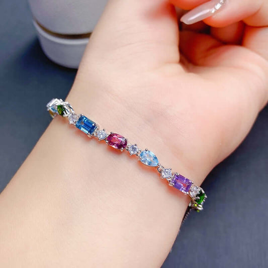 Amethyst Topaz Birthstone Bracelet, Peridot Chain Bracelet | FME - B085