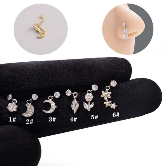 Hypoallergenic Flower Dangle Nose Ring