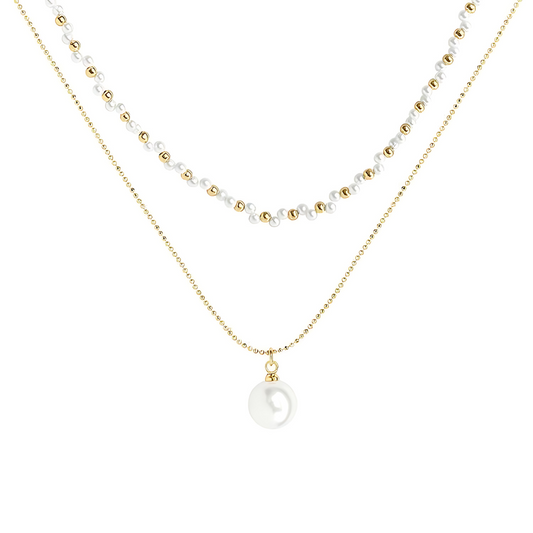 Beads Pearl Pendant Layering Necklace