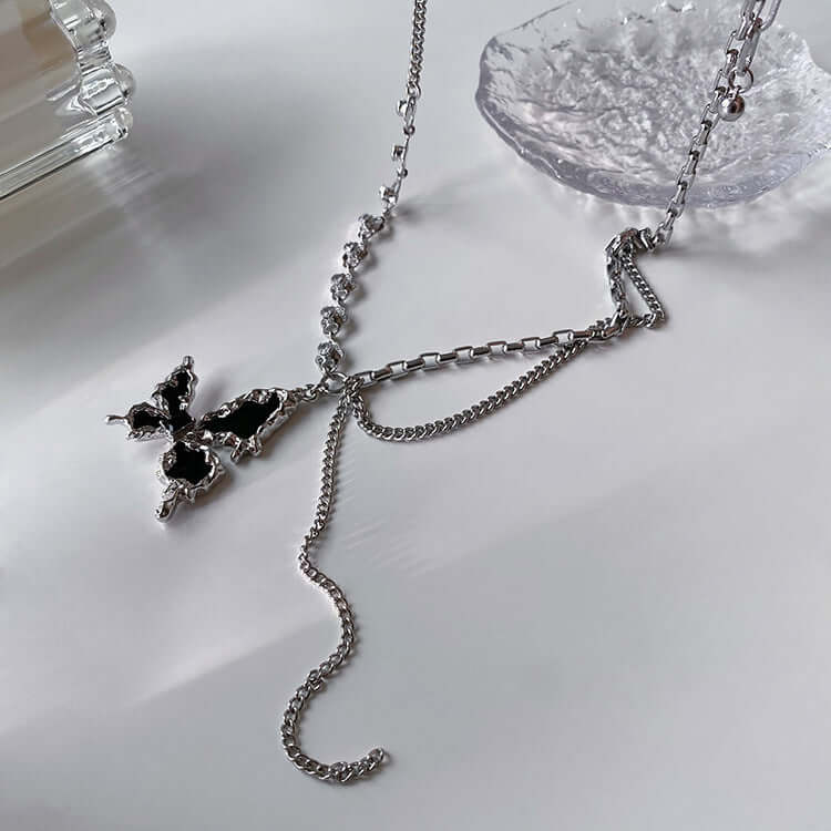 Y2K Butterfly Half Chain Y Necklace with Tassel
