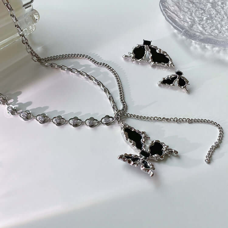Y2K Butterfly Half Chain Y Necklace with Tassel
