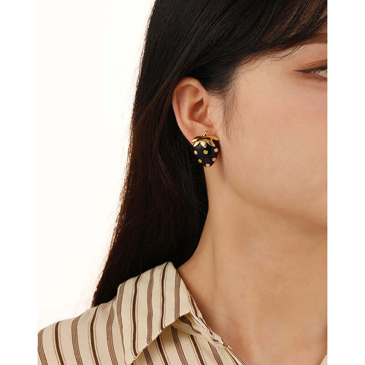 Gold Black Strawberry Earrings