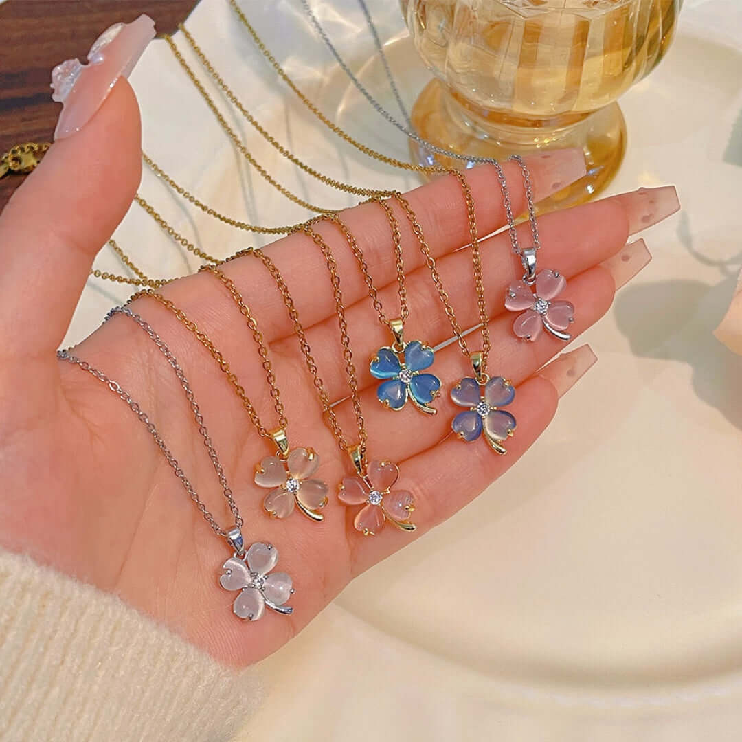 Titanium Four Leaf Clover Pendant Necklace