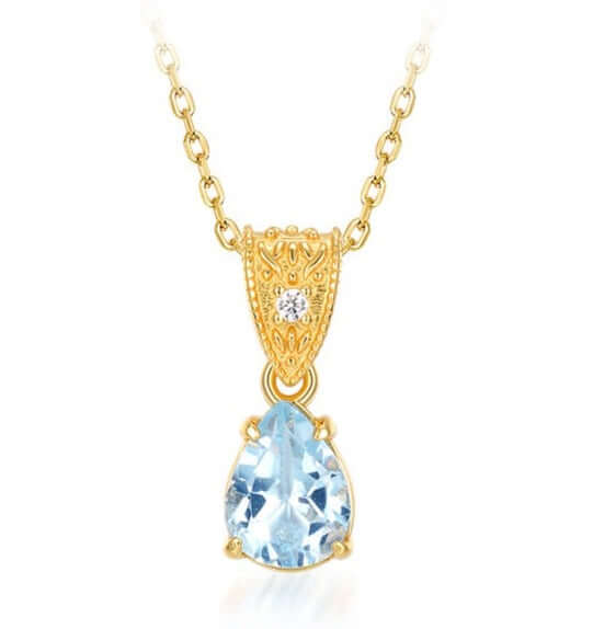 Blue Topaz Teardrop Pendant Necklace Sagittarius Birthstone